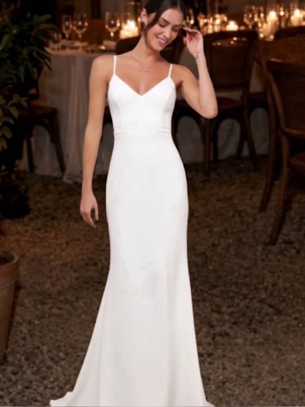 New Lulus Feeling of Forever White Spaghetti-Strap Bridal Gown Sz Medium